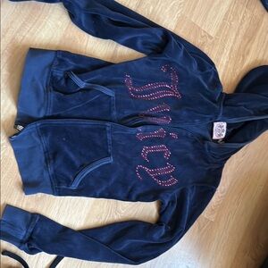 Juicy Couture Dark Blue Hoodie with Pink crystals original vintage rare